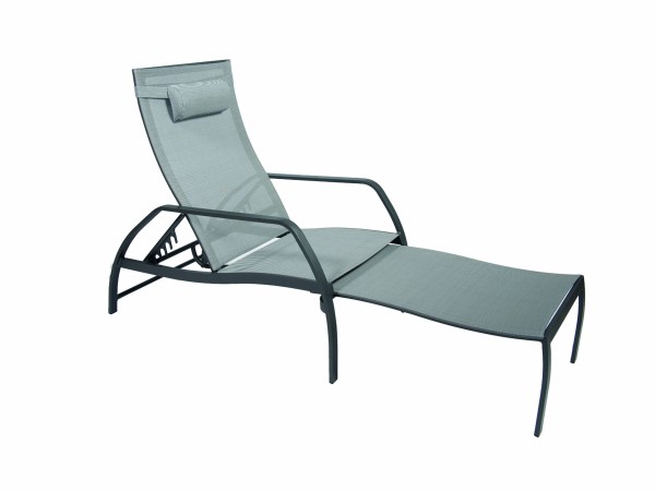 2er Set Jati & Kebon Deck Chair Vedia, eisengrau matt, Textilene silver grey, inkl. Nackenkissen