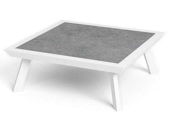 Jati & Kebon Elios Lounge-Tisch 76x76 cm, Gestell Alu weiss, Tischplatte Keramik ash grey