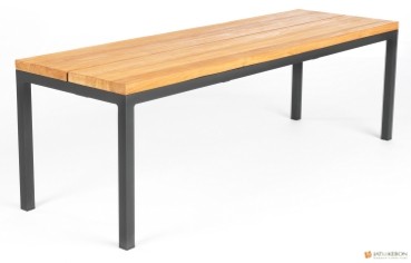 Jati & Kebon Aluminium Tisch Salerno mit Teak Tischplatte 220x90 cm, Gestell eisengrau matt