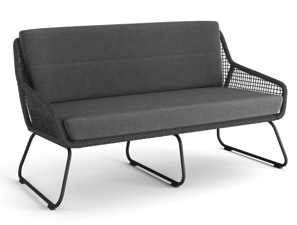 Jati & Kebon Alden Lounge Sofa (2,5 Sitzer) Gestell Edelstahl eisengrau, Rope schwarz inkl. Sunbrell