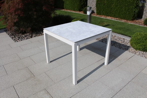 Jati & Kebon HPL-Tisch 90x90 cm mit HPL-Tischplatte grigio granite, Gestell weiss, Aluminium