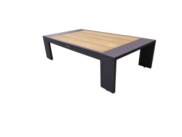 Jati & Kebon Merano Lounge Tisch eisengrau mit Teak Tischplatte 122x65 cm, Höhe