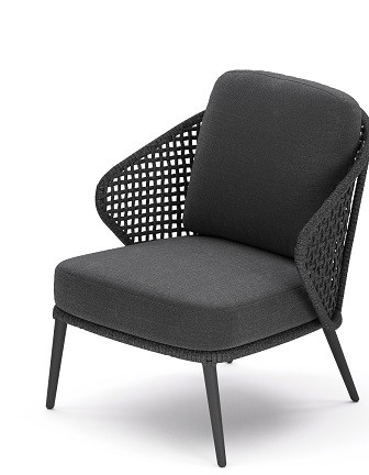 Jati & Kebon Hera Lounge Sessel, Gestell Aluminium eisengrau, Rope schwarz mit Sunbrella Kissen