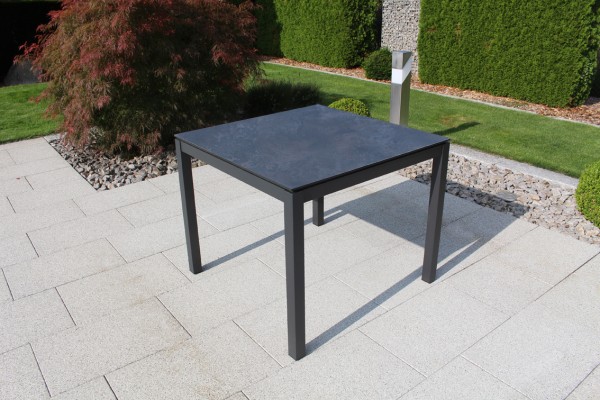 Jati & Kebon HPL-Tisch 90x90 cm mit HPL-Tischplatte nero granite, Gestell eisengrau Aluminium