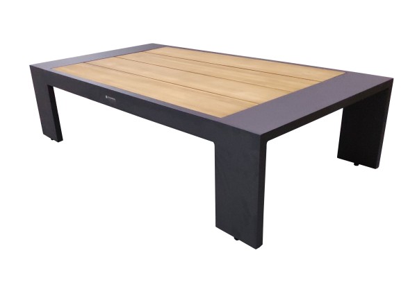 Jati & Kebon Merano Lounge Tisch eisengrau mit Teak Tischplatte 122x65 cm, Höhe