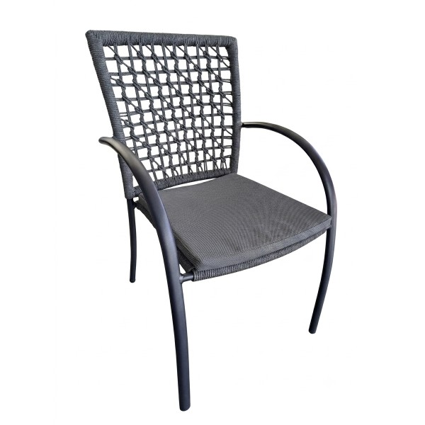 Lucena Stapelsessel, Gestell Aluminium eisengrau, Rope grau, mit Kissen