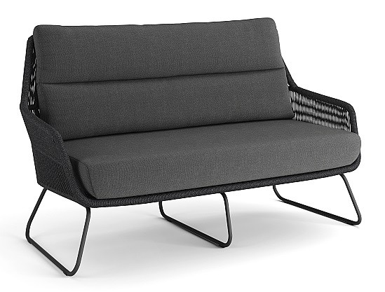 Jati & Kebon Oxford Lounge Sofa (2,5-Sitzer), Gestell Edelstahl eisengrau, Rope schwarz inkl. 2 Sunb