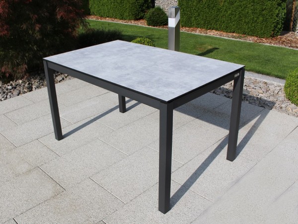 Jati & Kebon HPL-Tisch 130x80 cm mit HPL-Tischplatte grigio granite, Gestell eisengrau Aluminium