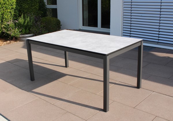 Jati & Kebon HPL-Tisch 160x90 cm mit HPL-Tischplatte grigio granite, Gestell eisengrau Aluminium
