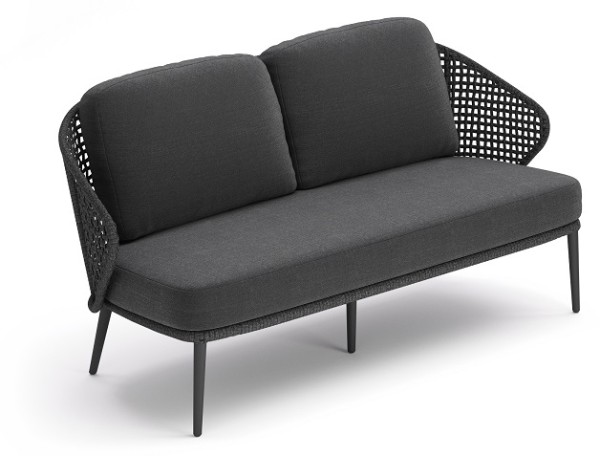 Jati & Kebon Hera Lounge Sofa (2-Sitzer), Gestell Aluminium eisengrau, Rope schwarz mit Sunbrella Ki